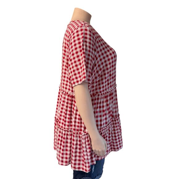 Avenue Long Length Short Sleeve Gingham Top Size 26/28 in Red and White - Picture 4 of 9